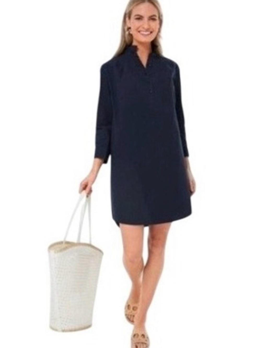 Pomander Place Tuckernuck Navy Coastal Grandmother Shirt Dress NWT Small